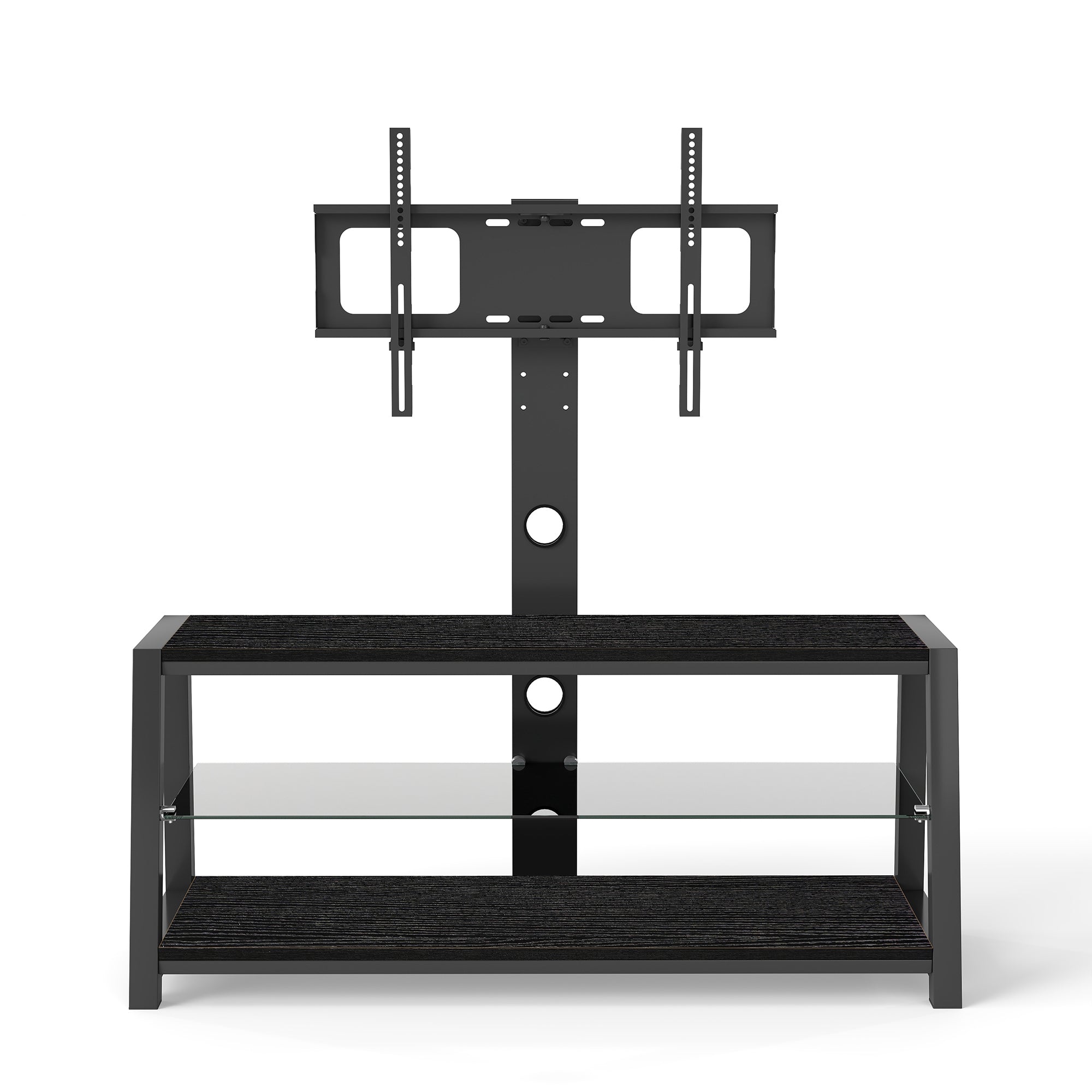 Wooden Storage TV Stand Black Tempered Glass Height Adjustable Universal Swivel Entertainment Center With Mount TV Stand,black - Grand Goldman Shop