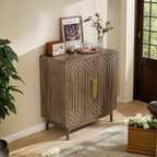 Modern Sideboard Buffet Cabinet with Carved 2 Doors and Adjustable Layer Board for Living Room and Kitchen, Walnut, MDF - Grand Goldman Shop