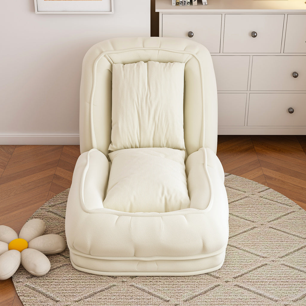 Upholstered Foldable Lazy Sofa Bed for Adults and Pets, Adjustable Recliner with 5 Positions, Off White Corduroy, 70.87 x 37.40 x 11.02 inches - Grand Goldman Shop