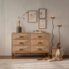 47.24' Light Wood 6-Drawer Dresser - Geometric Relief Chest of Drawers with Gold Metal Legs, Modern Sideboard Console Table for Living Room/Bedroom - Grand Goldman Shop