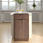 Woodgrain Tilt-Out Trash Can Cabinet with Wave-Textured Drawer & Pull-Out Bin in Walnut Finish - Grand Goldman Shop