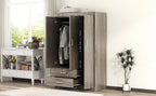 3-Door Wardrobe with 2 Drawers, Wood Grain Effect in Gray(OLD SKU:LP006001) - Grand Goldman Shop