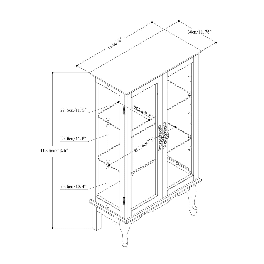 Lighted Curio Cabinet with Adjustable Shelves, Mirrored Back Panel, and Tempered Glass Doors, 3-Tier Cherry Finish - Grand Goldman Shop
