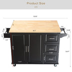 Kitchen Island & Kitchen Cart, Mobile Kitehcn Island with Extensible Rubber Wood Table Top,adjustable Shelf Inside Cabinet for Different Utensils, 3 Big Drawers, with Spice Rack, Towel Rack, Black-Bee - Grand Goldman Shop