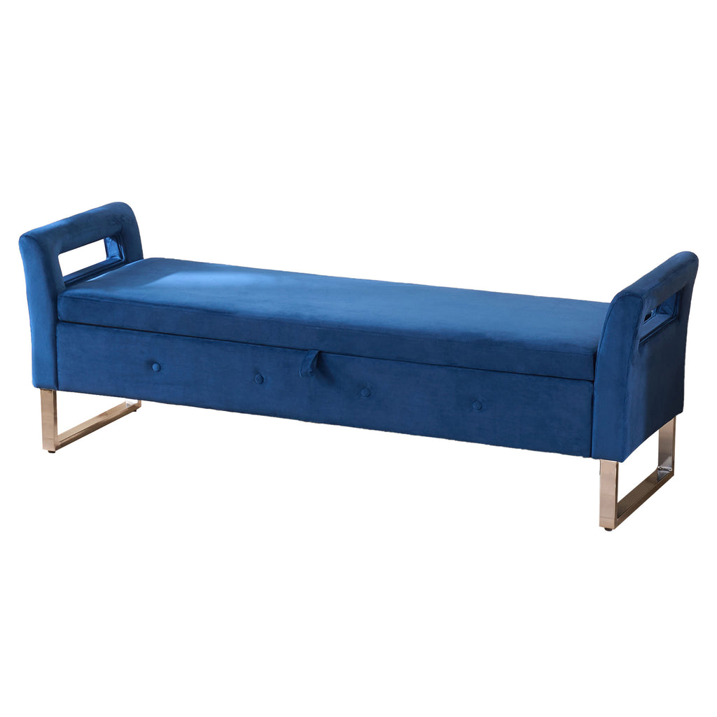 67.91' Wide Storage Soft Ottoman Bench with Armrests,Footrest Bed End Stool for Living Room, Dorm, Entryway and Bedroom, Navy - Grand Goldman Shop