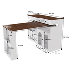 Kitchen Island with Extendable & Rotating Table, MDF with Walnut Veneer Retro Design, 4 Drawers & Glass Door Cabinets with Built-in Socket, Expandable Dining Station for 2-4 Person - Grand Goldman Shop