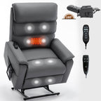 Grey Cat-proof Leather Dual Motor Infinite Position Up to 350 LBS Power Lift Recliner Chair with Power-Remote, Heat Massage and Heavy Duty Motion Mechanism - Grand Goldman Shop