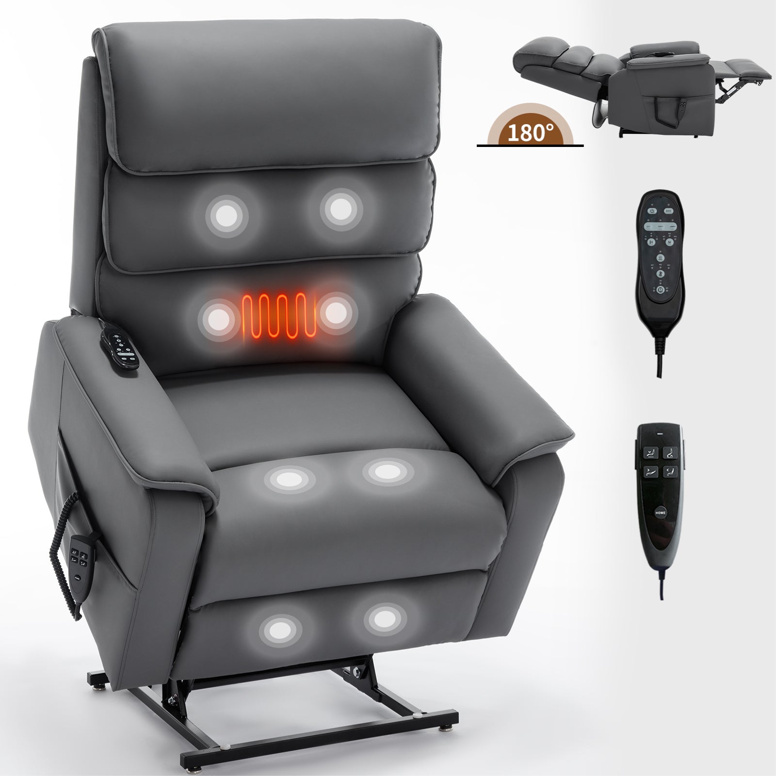 Grey Cat-proof Leather Dual Motor Infinite Position Up to 350 LBS Power Lift Recliner Chair with Power-Remote, Heat Massage and Heavy Duty Motion Mechanism - Grand Goldman Shop