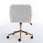 Stylish A&A Furniture Artificial Rabbit Hair Office Chair with Golden Metal Base, Adjustable Swivel Vanity Chair, Beige Velve