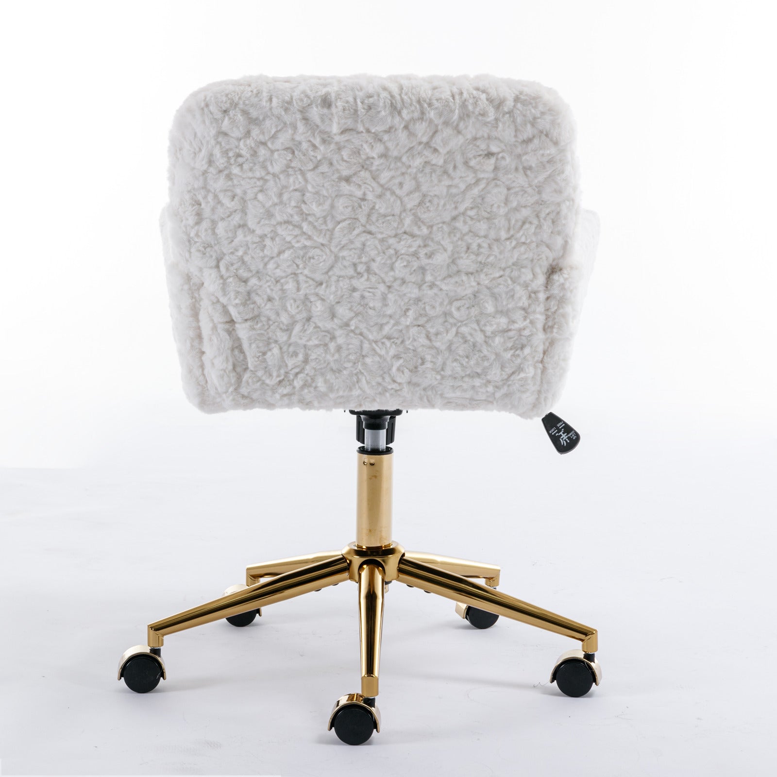 Stylish A&A Furniture Artificial Rabbit Hair Office Chair with Golden Metal Base, Adjustable Swivel Vanity Chair, Beige Velve