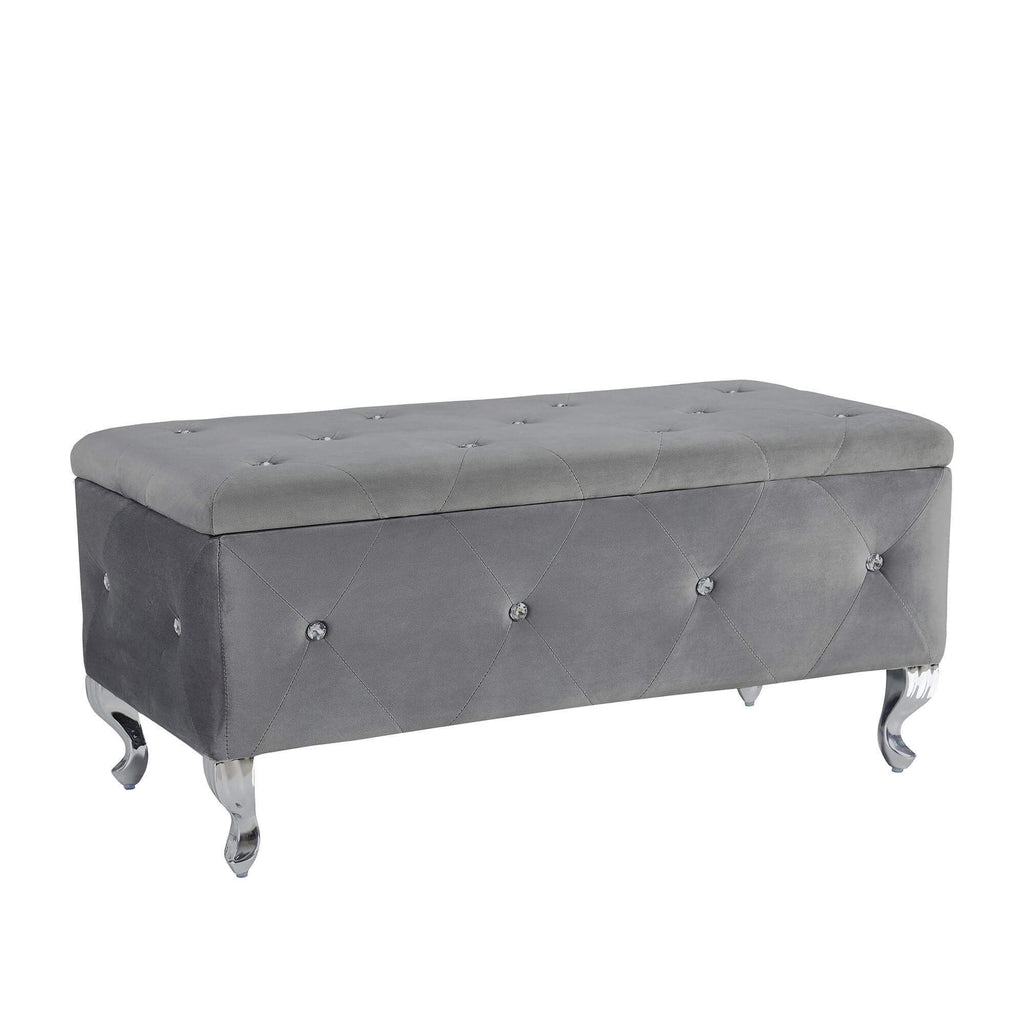 Tufted Storage Ottoman Bench For Bedroom End Of Bed Large Upholstered Storage Benches Footrest With Crystal Buttons For Living Room Entryway (Grey) - Grand Goldman Shop