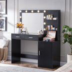 Modern Vanity Desk with Mirror and Lights, 46.4IN Dressing Table, Black MDF Wood, 3-Level Dresser with Adjustable Brightness - Grand Goldman Shop