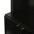 ON-TREND Farmhouse All-in-One Hall Tree with Adjustable Shelves, Retro Arched Entryway Storage Bench with 3 Cabinets, Wooden Coat Rack Organizer with 4 Golden Hooks for Mudroom, Hallway, Black - Grand Goldman Shop