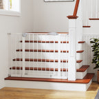 White Pressure-Mounted Baby Gate for Stairs, 29.5-44.1' Wide, Steel and ABS Construction, Easy Walk-Through Design for Kids a