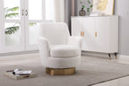 Teddy Swivel Barrel Chair, Swivel Accent Chairs Armchair for Living Room, Reading Chairs for Bedroom Comfy, Round Barrel Chairs with Gold Stainless Steel Base (Ivory) - Grand Goldman Shop