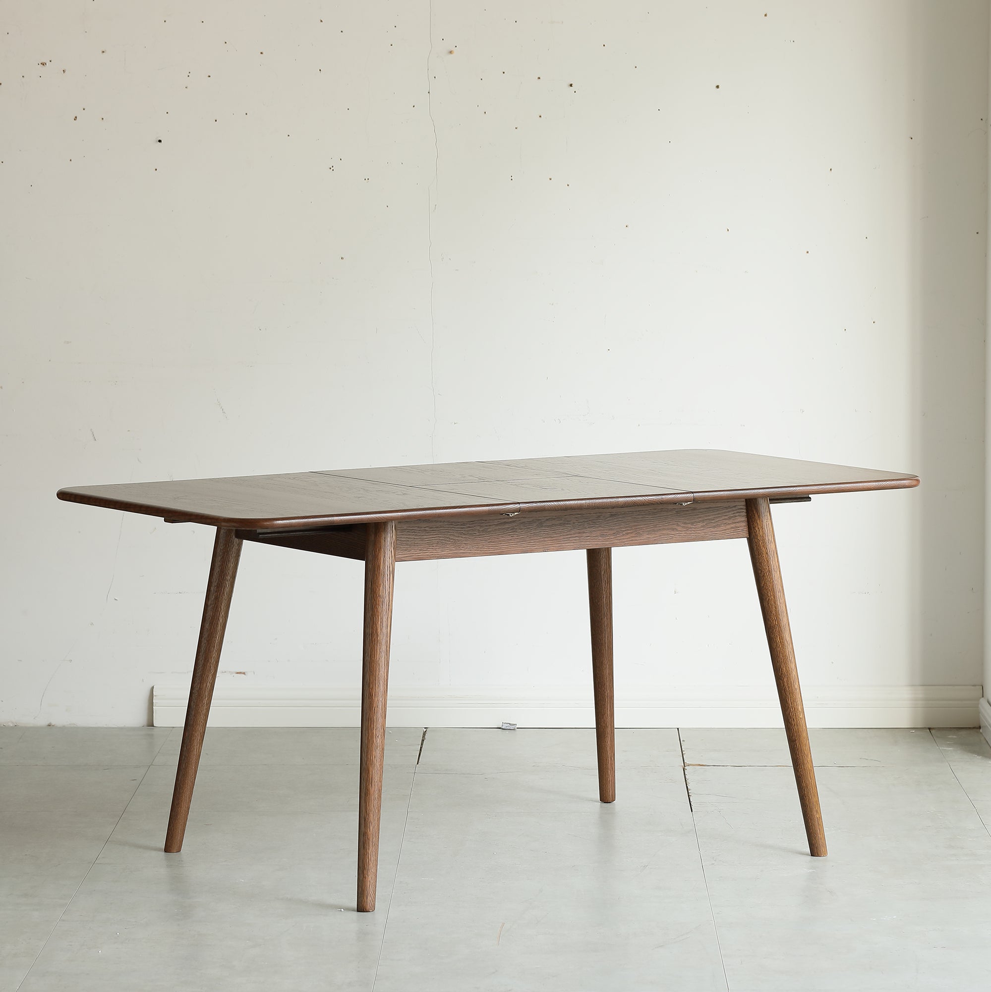 Walnut color solid oak round corner diagonal leg telescopic table 1.2-1.6m, for 6-8 people to meet Dining table wood (Walnut color) - Grand Goldman Shop