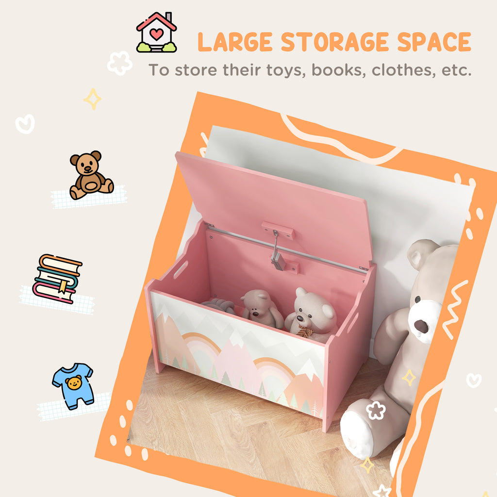 Qaba Toy Box with Lid, Toy Chest Storage Organizer for Bedroom with Safety Hinge, Cute Animal Design, Pink | Premium Home Dec