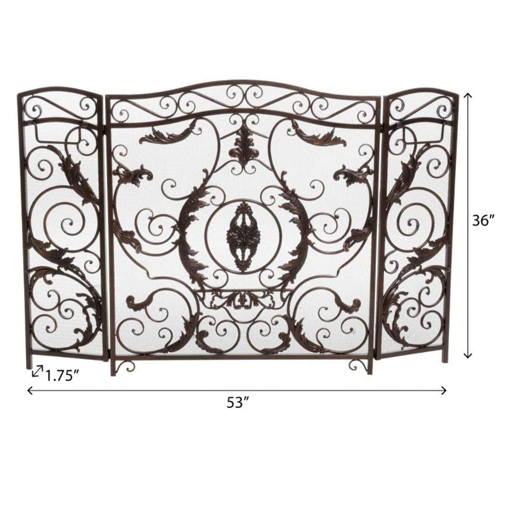 Waterbury Traditional Fireplace Screen with Gold Flower on Black Iron Frame, 53.50x36.50 - Grand Goldman Shop
