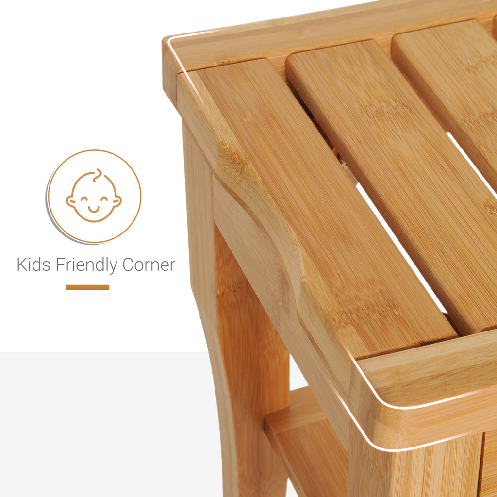 Long Bamboo Shower Bench Seat, 20' Wooden Spa Shower Stool with Underneath Storage Shelf Shoe Organizer - Grand Goldman Shop