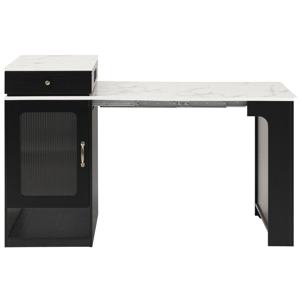 K&K 59.5' Kitchen Island with Extendable Dining Table, Kitchen Storage Table with Double-sided Storage, Kitchen Island with 2 Drawers, Power Outlet, Side Open Shelves, for Kitchen, Dining Room, Black - Grand Goldman Shop