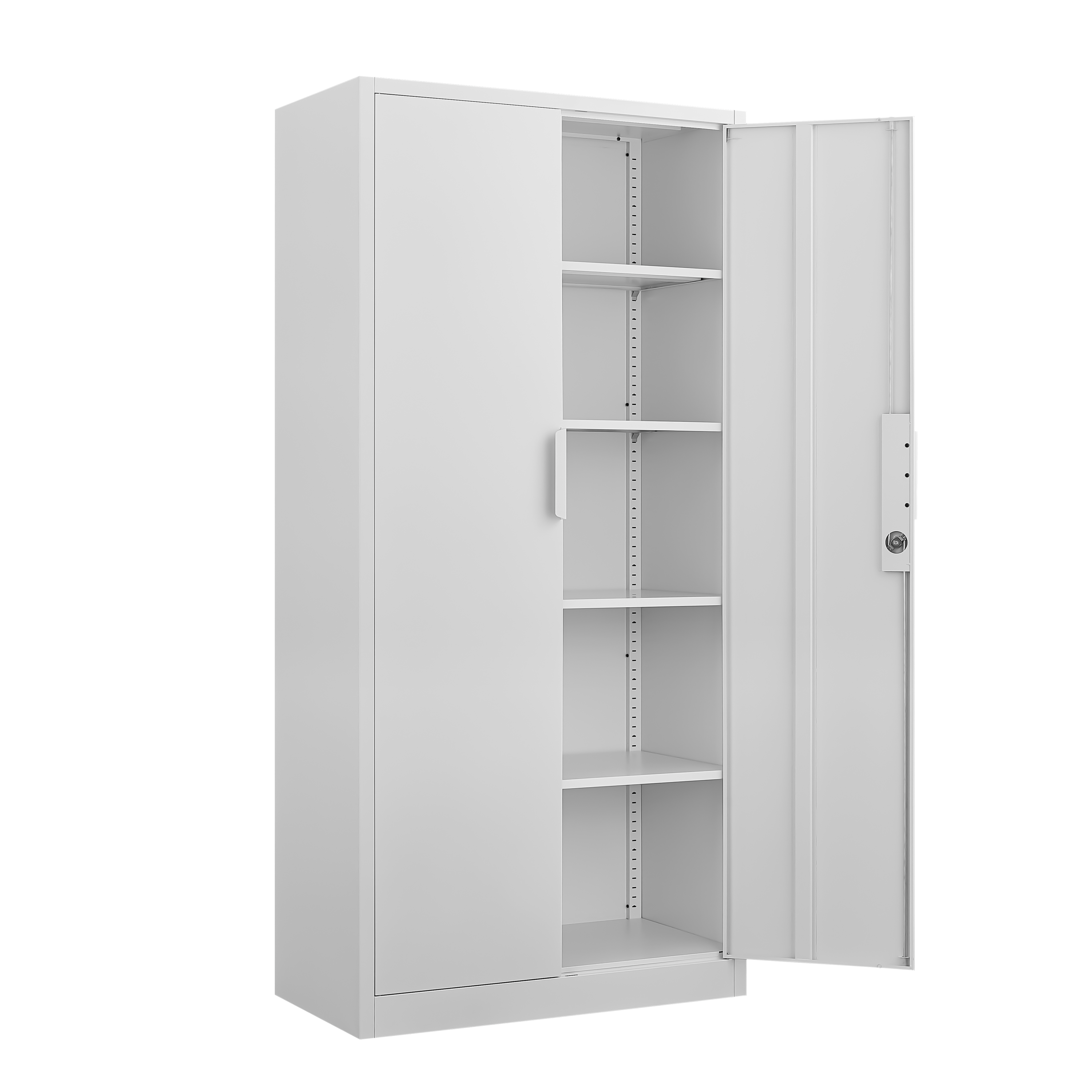 70-Inch Two-Door File Cabinet with Lock, 4 Adjustable Shelves, Heavy-Duty Steel, White Finish for Office Storage - Grand Gold