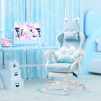 Cat Ears Gaming Chair - Ergonomic PU Leather Office Chair, Cute Chair with Footrest for Adult 310lbs Capacity, 90°-155° Recli