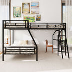 Twin over Full Bunk Bed with Loft and Desk, Metal Black, L-Shaped Design for 3 Sleepers - Grand Goldman Shop