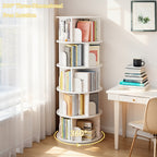 5 Tier Rotating Bookshelf, 360° Display Round Spinning Bookshelf, Space-Saving, Small Space Rotating Bookshelf Tower for Bedroom, Living Room, Home, Office, Warm White - Grand Goldman Shop