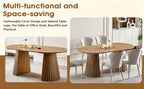 Wooden Dining Table, Flexible and Extendable, Multi-functional and Space-saving, Fashionable Oval Design and Slatted Table Legs, Tea Table or Office Desk, Beautiful and Practical - Grand Goldman Shop