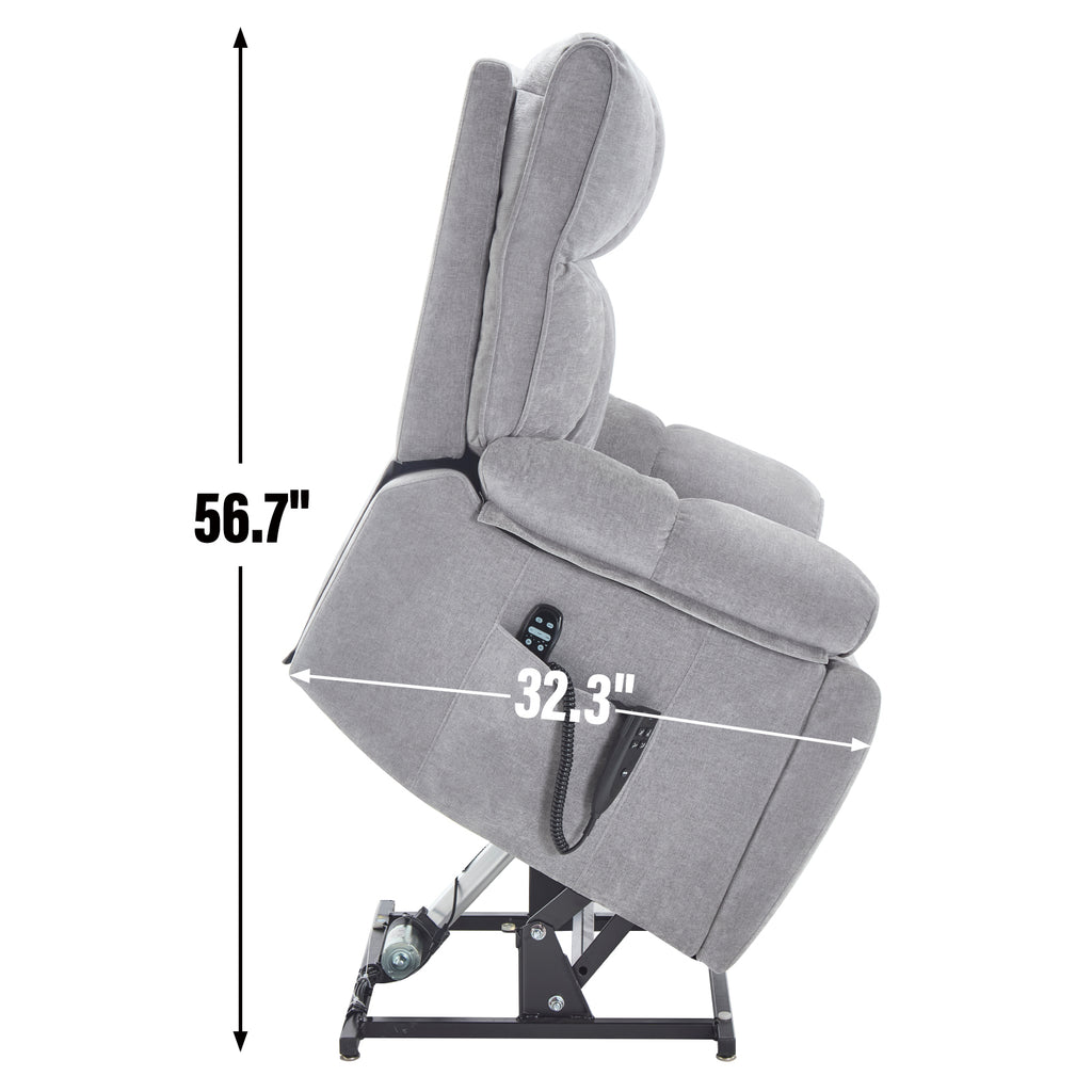 Grey Heat Massage Dual Motor Infinite Position Up to 350 LBS Large Electric Power Lift Recliners with Hidden Cup Holders, Power-Remote, Medium-firm and Heavy Duty - Grand Goldman Shop