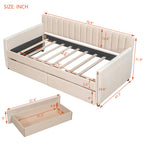 Twin Size Upholstered daybed with Drawers, Wood Slat Support, Beige - Grand Goldman Shop