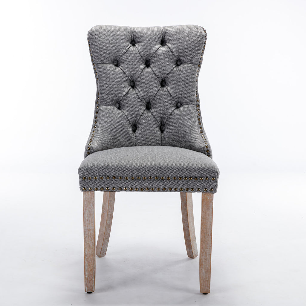 Nikki Collection Modern, High-end Tufted Solid Wood Contemporary Flax Upholstered Linen Dining Chair with Wood Legs Nailhead Trim 2-Pcs Set,Gray, SW6801GY - Grand Goldman Shop