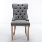Nikki Collection Modern, High-end Tufted Solid Wood Contemporary Flax Upholstered Linen Dining Chair with Wood Legs Nailhead Trim 2-Pcs Set,Gray, SW6801GY - Grand Goldman Shop