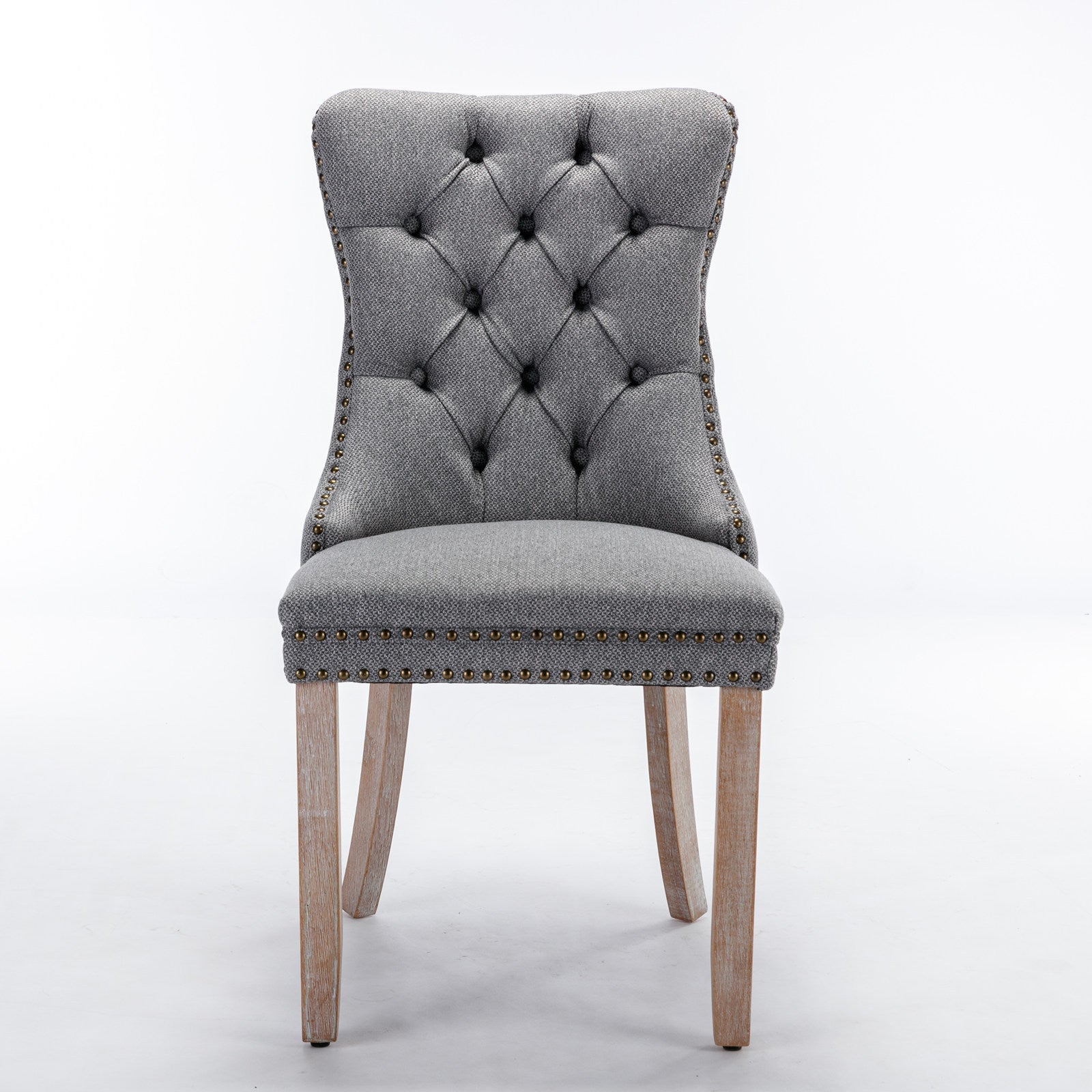 Nikki Collection Modern, High-end Tufted Solid Wood Contemporary Flax Upholstered Linen Dining Chair with Wood Legs Nailhead Trim 2-Pcs Set,Gray, SW6801GY - Grand Goldman Shop