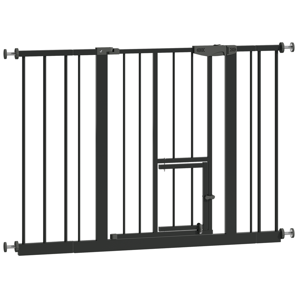 Baby Gate with Cat Door, 29.5-44.1' Metal Pet Door for Stairs & Doorways,Pressure Mounted,No Tools Needed, Black - Grand Gold