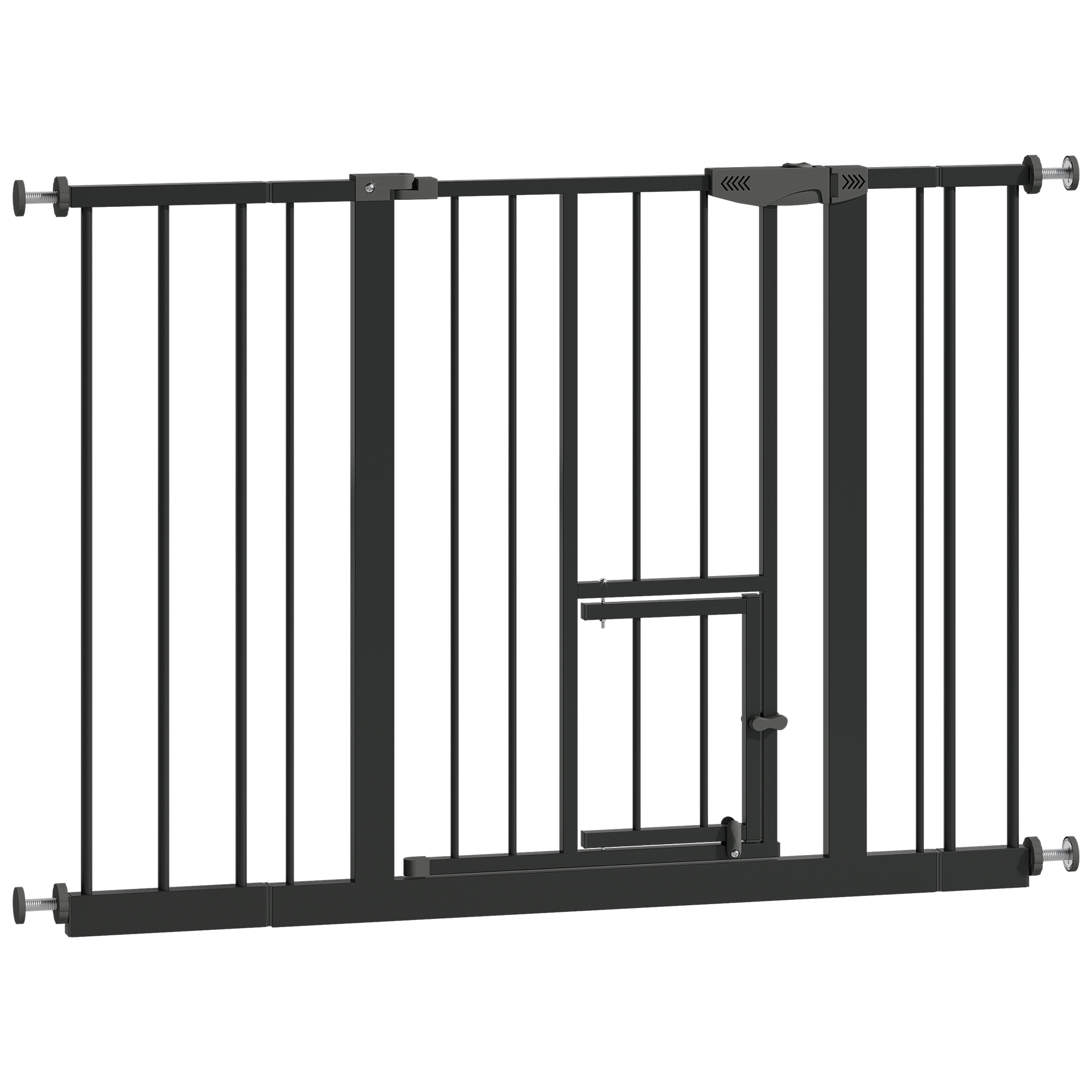 Baby Gate with Cat Door, 29.5-44.1' Metal Pet Door for Stairs & Doorways,Pressure Mounted,No Tools Needed, Black - Grand Gold