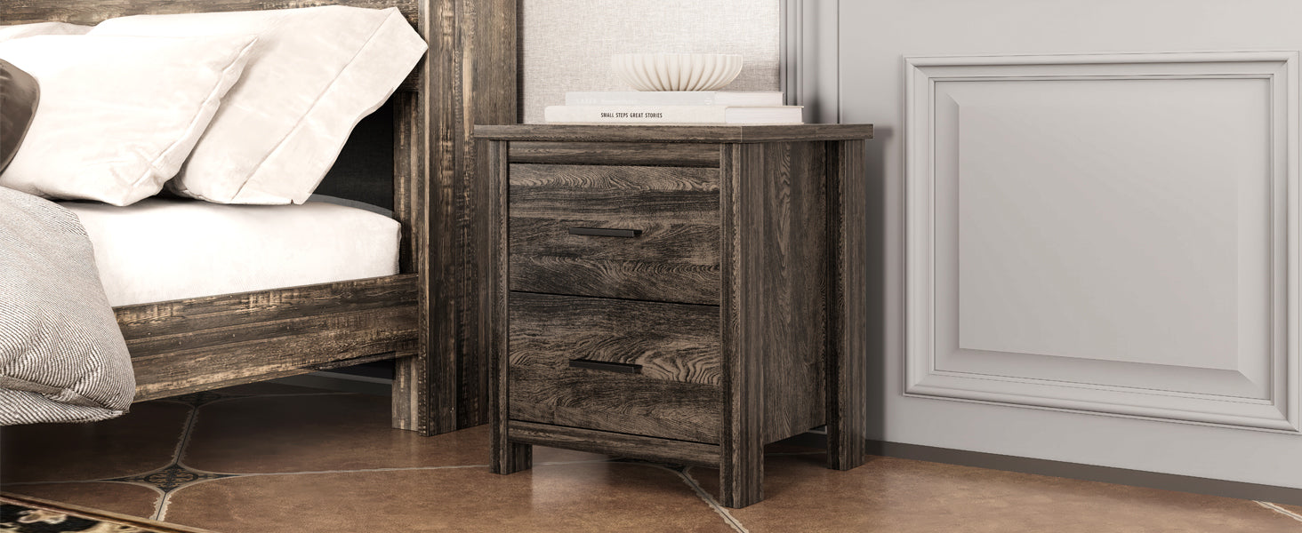 4PCS Bedroom Sets, Wooden Queen Size Bed Frame with Storage Headboard and Charging Station, 2 Nightstands with 2 Drawers, 1 Dresser with 5 Drawers, Antique Gray - Grand Goldman Shop