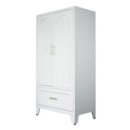 60' Tall Metal Wardrobe Cabinet with 1 Drawer and Hanging Rod, 2 Doors Wardrobe Closet with Shelf for Bedroom, Office, Laundry Room, Entryway, Foyer, Guesthouse (White) - Grand Goldman Shop