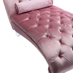Velvet Chaise Lounge Indoor, Button-Tufted Upholstered Chaise Lounge Chair with Pillow in Pink Velvet, Comfortable Seating for Bedroom Living Room Office - Grand Goldman Shop