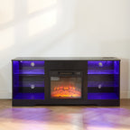 TV Stand Electric Fireplace TV Stand with Glass Shelves, 3D Fireplace TV Stand with LED Lights Wood with USB Charging Outlet Modern Television Table Center for TV up to 32-62' Black 58''W*15.4''D*24.6 - Grand Goldman Shop