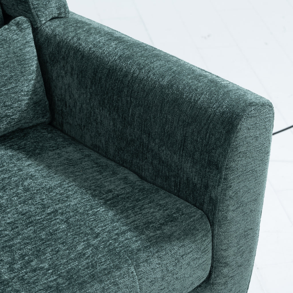 Modern Accent Chair,Chenille Arm Chairs for Living Room,Upholstered Mordern Armchair,Comfy Soft Padded Lounge Chair in Small Space, Bedroom, w/Pillow, Solid Wood Leg (Blackish Green) - Grand Goldman Shop