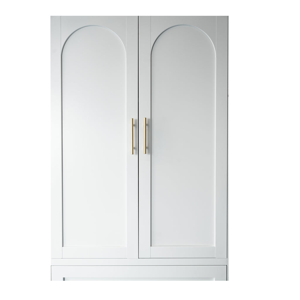71' Tall Metal Wardrobe Cabinet with 2 Drawers and Hanging Rod, 2 Doors Wardrobe Closet with Shelf for Bedroom, Office, Laundry Room,Entryway ,Foyer,Guesthouse (White) - Grand Goldman Shop