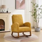 27.2'W Rocking Chair for Nursery, Polyester Glider Chair with High Back and Side Pocket, Rocking Accent Armchair with Rubber Wood Legs for Living Room/Bedroom.Mustard - Grand Goldman Shop