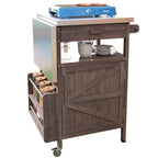 K&K 40.5' Outdoor Grill Cart with Stainless Steel Top, Solid Wood Outdoor Storage Cabinet with Drop Leaf, One Drawer, Towel Rack, Rolling Kitchen Cart with Lockable Wheels for Lawn Garden, Brown - Grand Goldman Shop