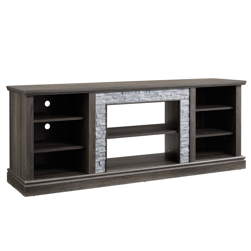 Large TV Stand TV Desk Storage Rack with Faux Stacked Stone Surround,Media Console Table with Large Storage Cabinet,Modern TV Media Entertaionment Stand,GREY, 70.12'W*15.35'D*25.83'H - Grand Goldman Shop