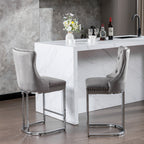 26' Counter Height Bar Stools Set of 2, Modern Velvet Barstools with Button Back&Rivet Trim Upholstered Kitchen Island Chairs with Sturdy Chromed Metal Base Legs Farmhouse Bar Stools, (Gray,2 Pack) - Grand Goldman Shop