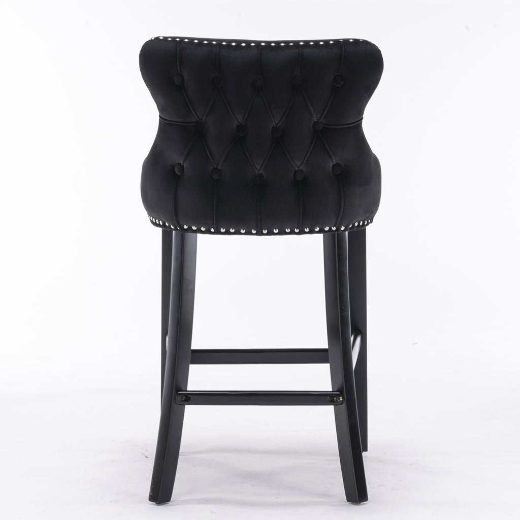 A&A Furniture,Contemporary Velvet Upholstered Wing-Back Barstools with Button Tufted Decoration and Wooden Legs, and Chrome Nailhead Trim, Leisure Style Bar Chairs,Bar stools,Set of 2 (Black),SW1824BK - Grand Goldman Shop