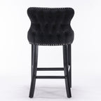 A&A Furniture,Contemporary Velvet Upholstered Wing-Back Barstools with Button Tufted Decoration and Wooden Legs, and Chrome Nailhead Trim, Leisure Style Bar Chairs,Bar stools,Set of 2 (Black),SW1824BK - Grand Goldman Shop