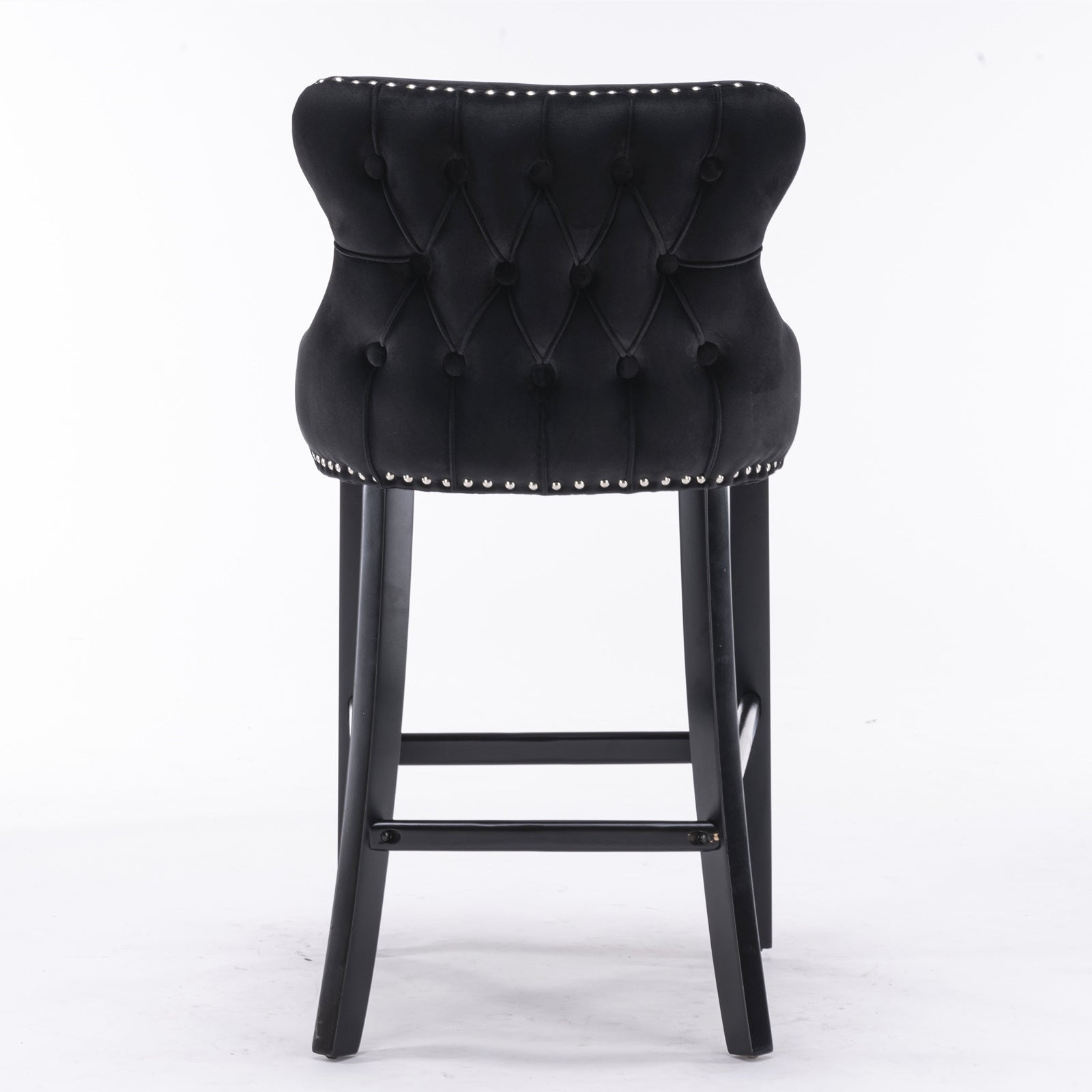 A&A Furniture,Contemporary Velvet Upholstered Wing-Back Barstools with Button Tufted Decoration and Wooden Legs, and Chrome Nailhead Trim, Leisure Style Bar Chairs,Bar stools,Set of 2 (Black),SW1824BK - Grand Goldman Shop