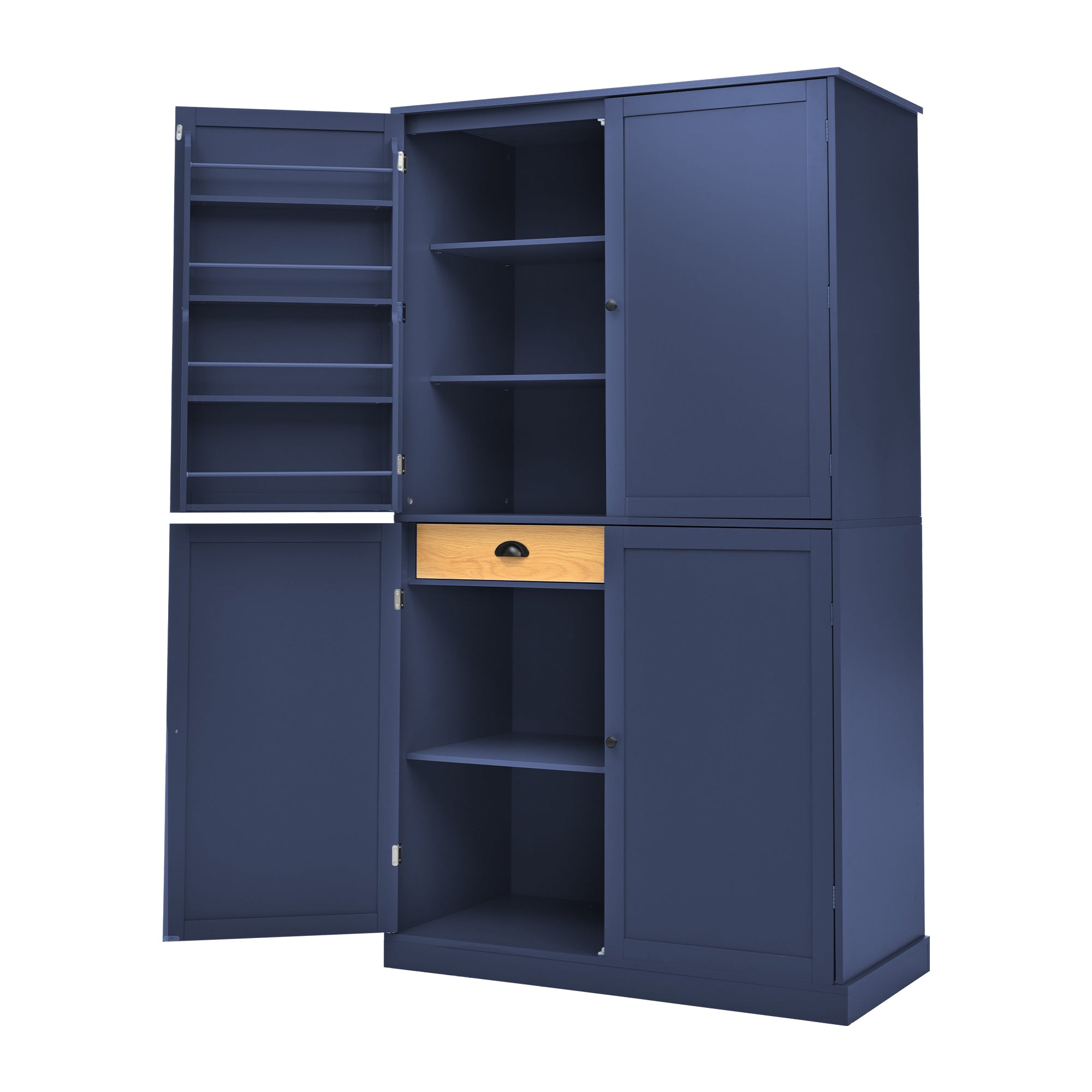 [Assembly Video Provided]TOPMAX 40.2x20x71.3inch High Freestanding Kitchen Pantry Large Cupboard Storage Cabinet with 2 Drawers, 2 Adjustable Shelves, 8 Door Shelves for Kitchen, Dining Room,Blue - Grand Goldman Shop